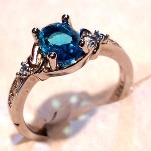 Swiss blue topaz in a silver setting